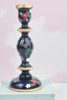 Hand Painted Large Candlestick Holder - Navy