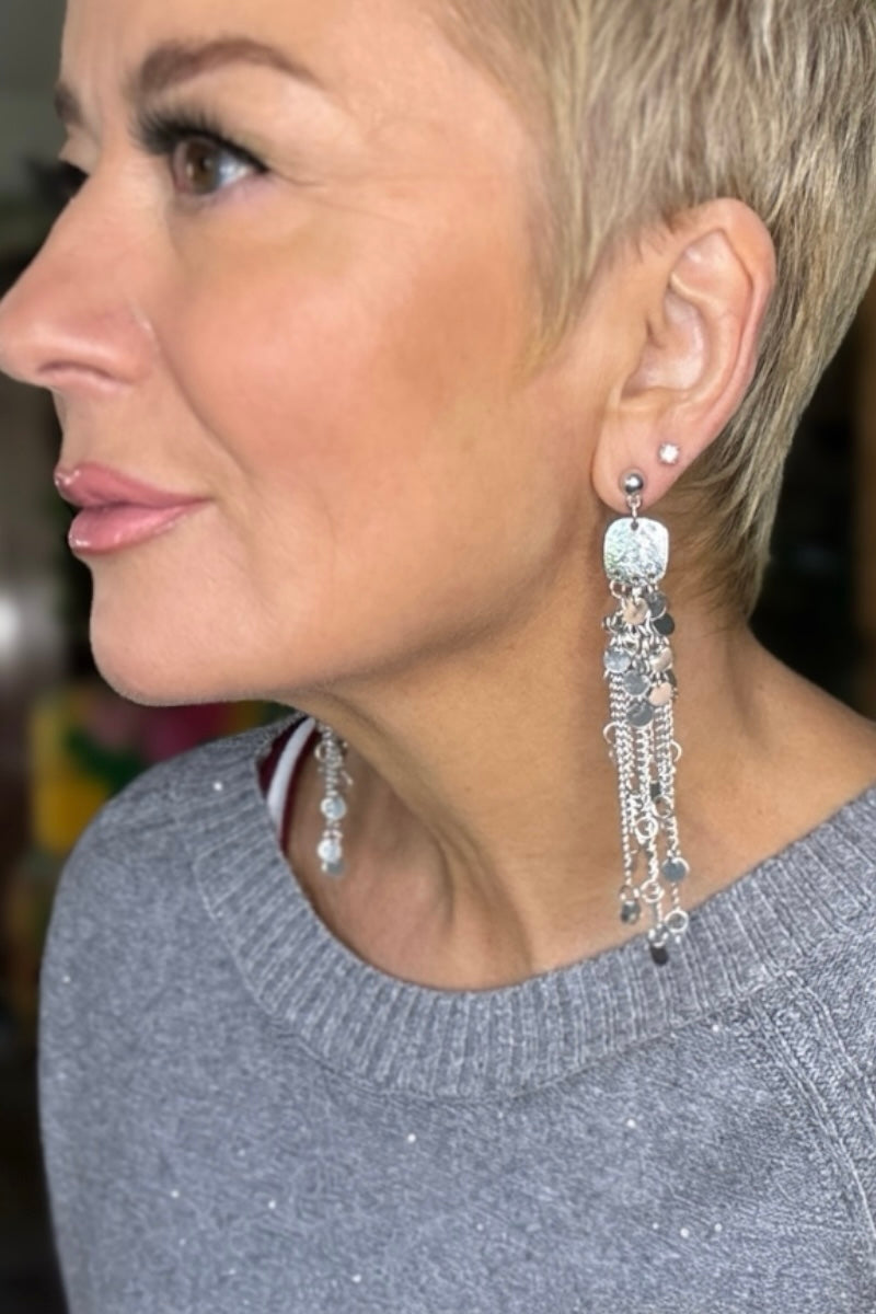 Silver Tassel Chain Earrings