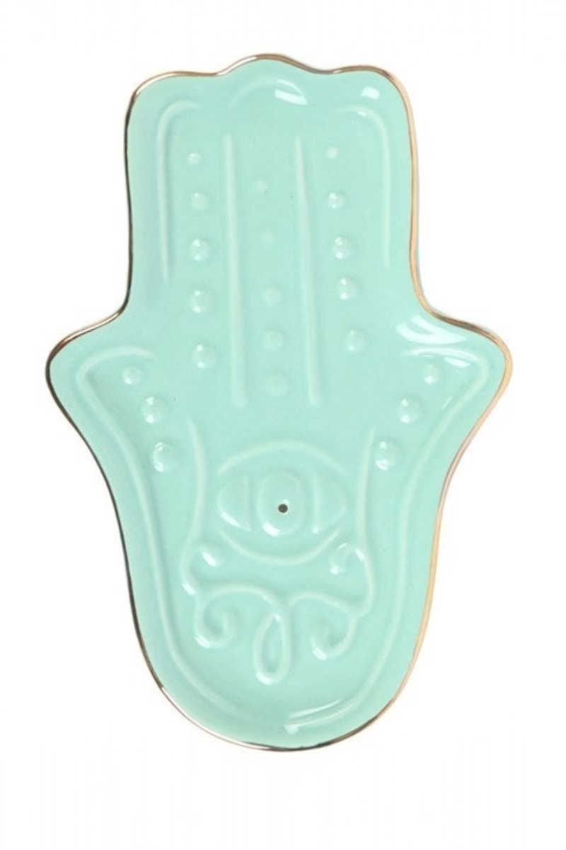 Blue Hamsa Hand Ceramic Incense Holder