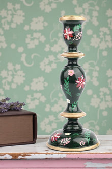 Hand Painted Large Candlestick Holder - Dk Green