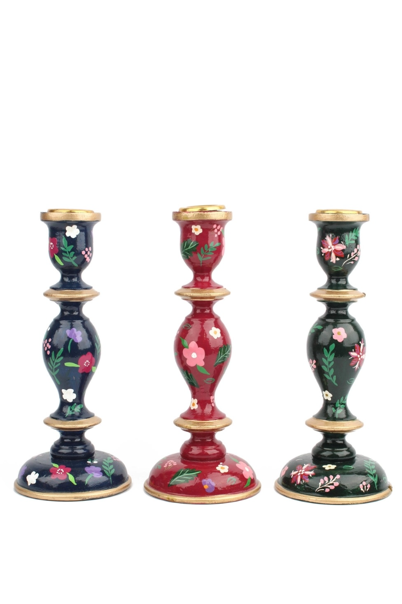 Hand Painted Large Candlestick Holder - Navy