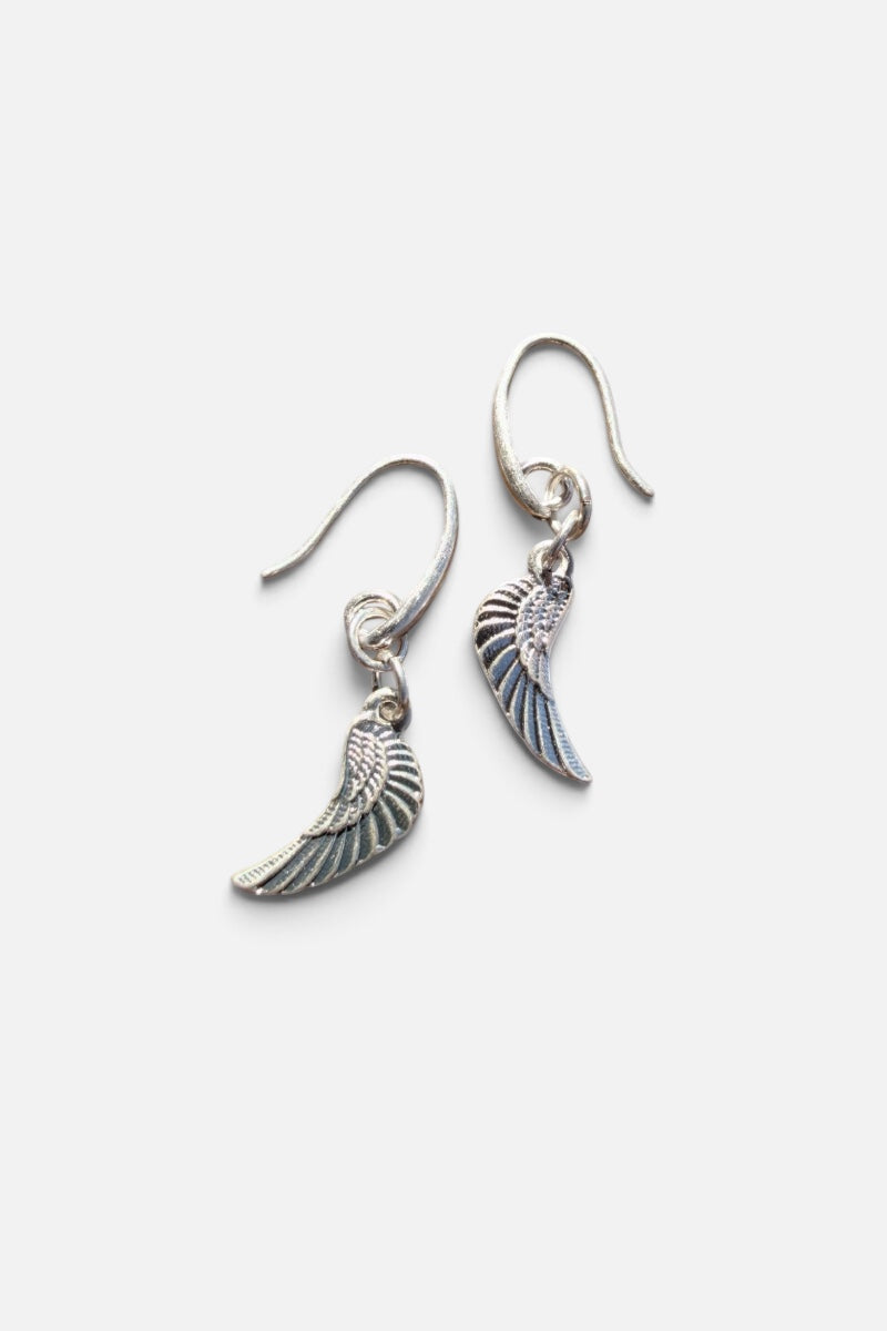 Silver Angel Wing Drop Earrings