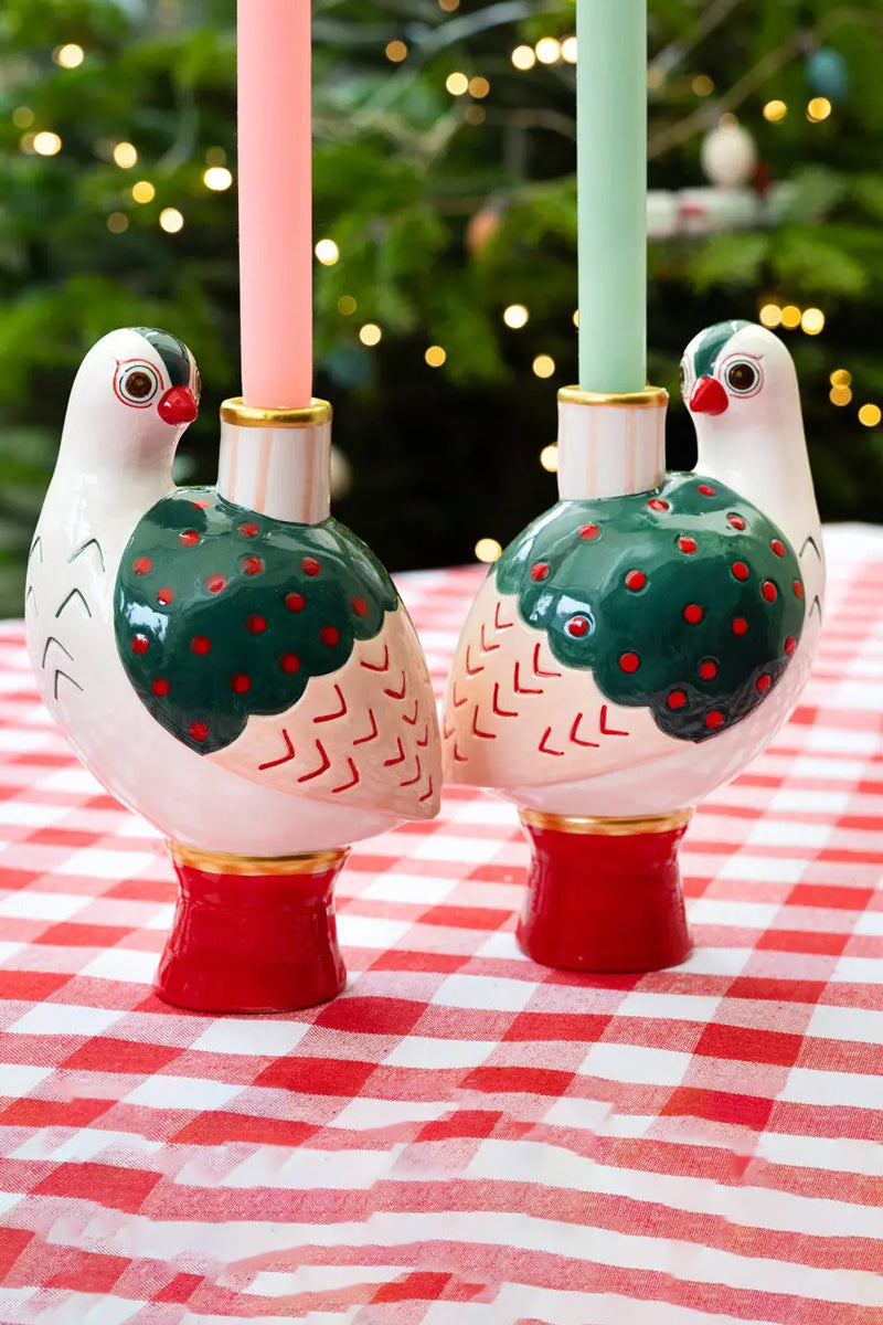 Hand-Painted Bird Ceramic Candle Holders