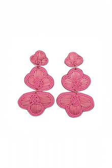 Pink Double Flower Drop Earrings