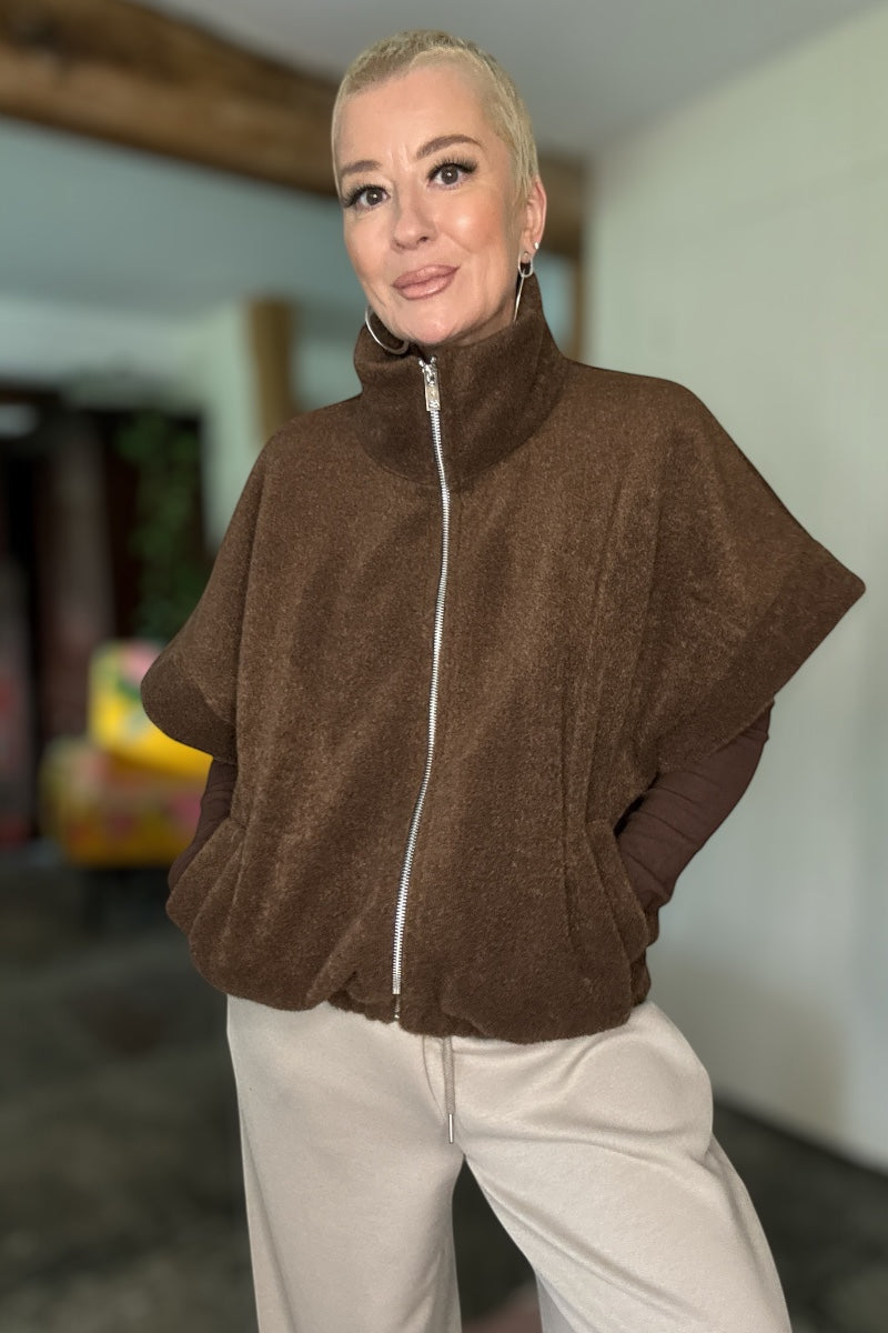 Caped Sleeve Zip Up Jacket