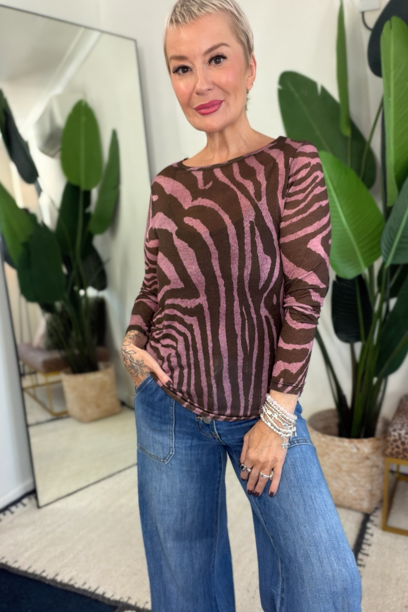 Sheerest Cashmere Mix Knitted Top - Zebra