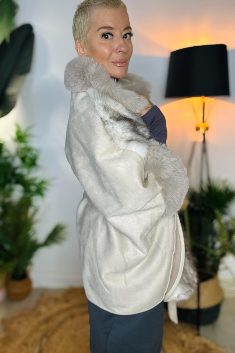 Jess Faux Fur Zip Front Cape