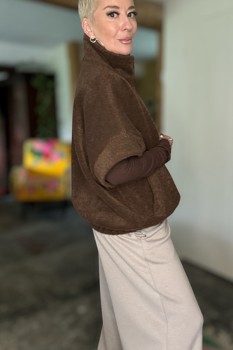 Caped Sleeve Zip Up Jacket
