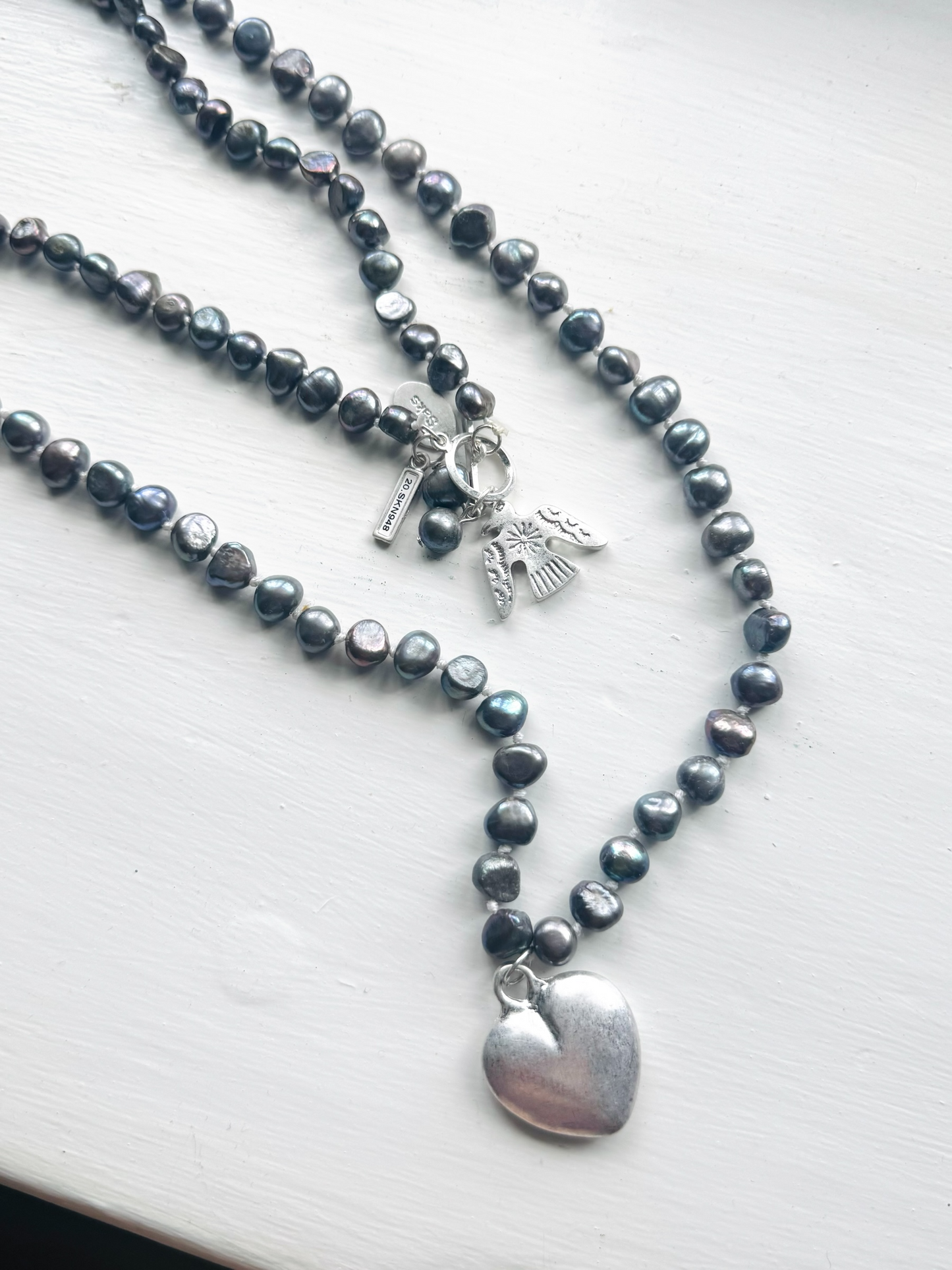 Storm Pearl & Silver Heart Necklace