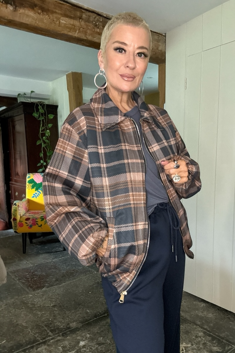 Corrine Checked Zip up Bomber
