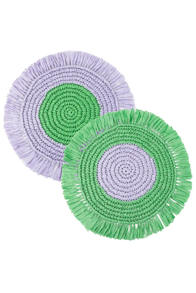 Lilac & Green Paper Raffia Placemats - 2 Pack