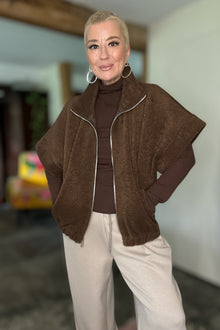 Caped Sleeve Zip Up Jacket