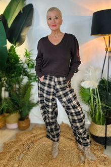 Demi Checked Barrel Leg Trousers