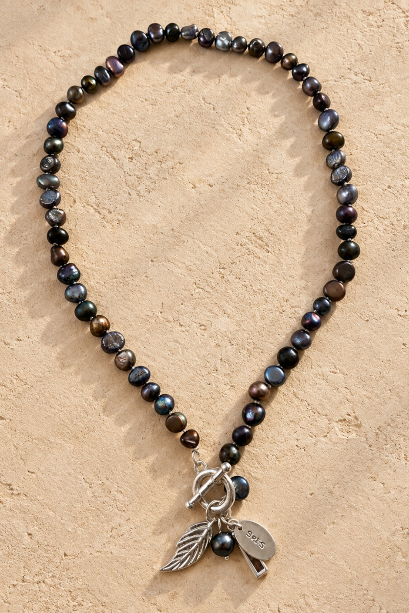 Storm Pearl Feather Pendant Necklace