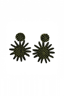 Olive Green Raffia Drop Flower Earrings