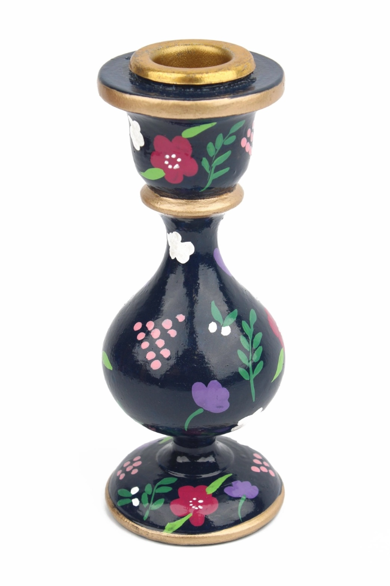 Hand Painted Small Candlestick Holder - Navy