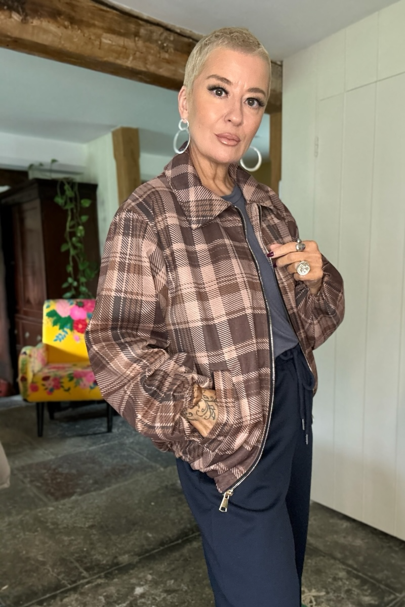 Corrine Checked Zip up Bomber