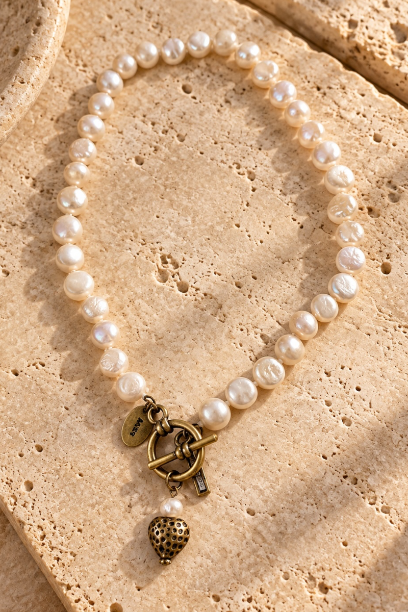 Pearl Toggle Necklace with Heart