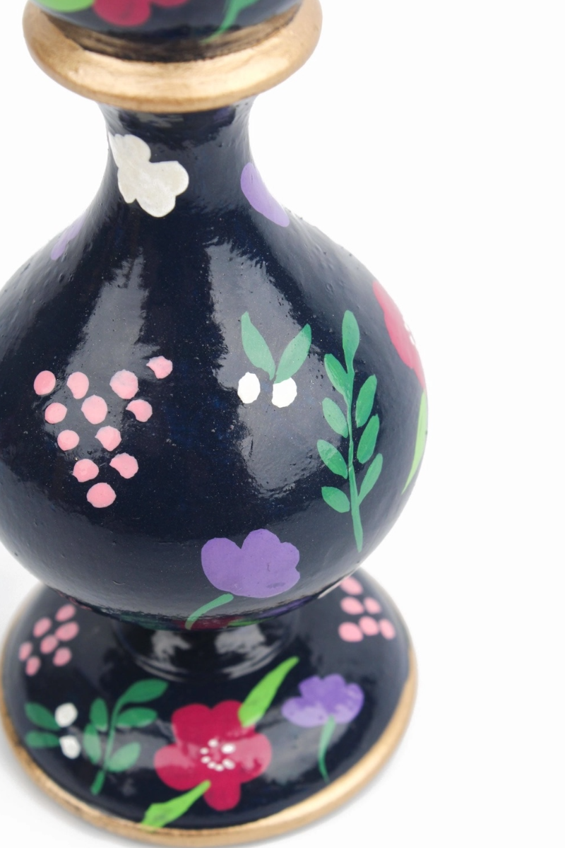 Hand Painted Small Candlestick Holder - Navy