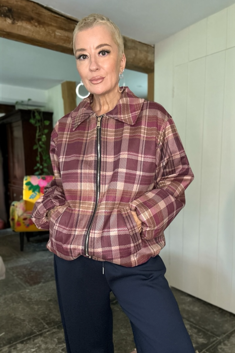 Corrine Checked Zip up Bomber