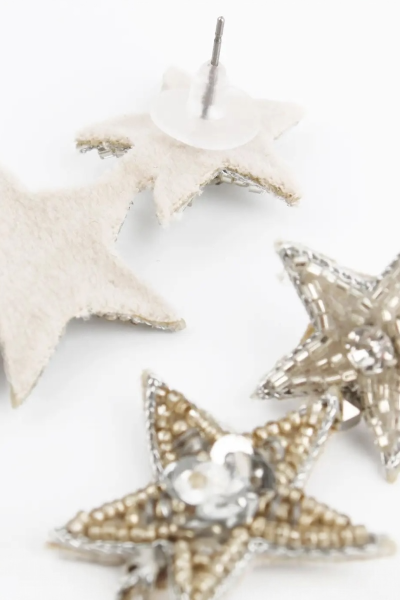 My Doris Triple Silver Star Earrings