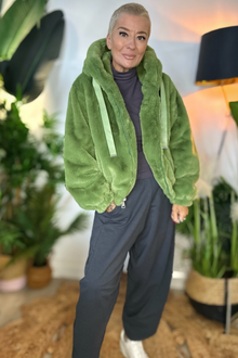 Winter Green Faux Fur Bomber Jacket