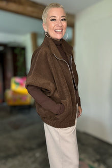 Caped Sleeve Zip Up Jacket