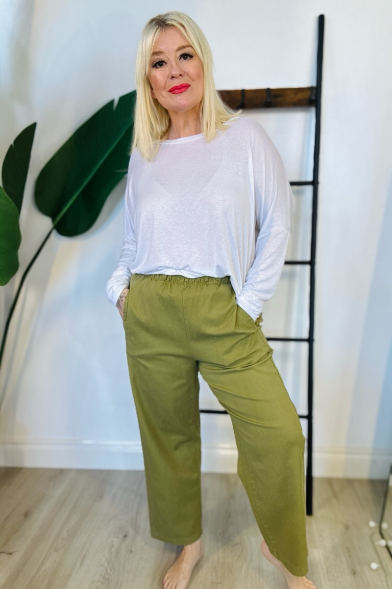 Cotton Barrel Leg Trousers