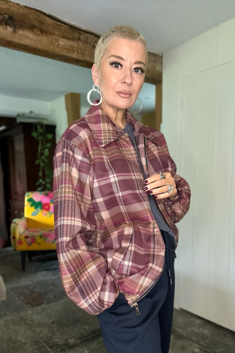 Corrine Checked Zip up Bomber