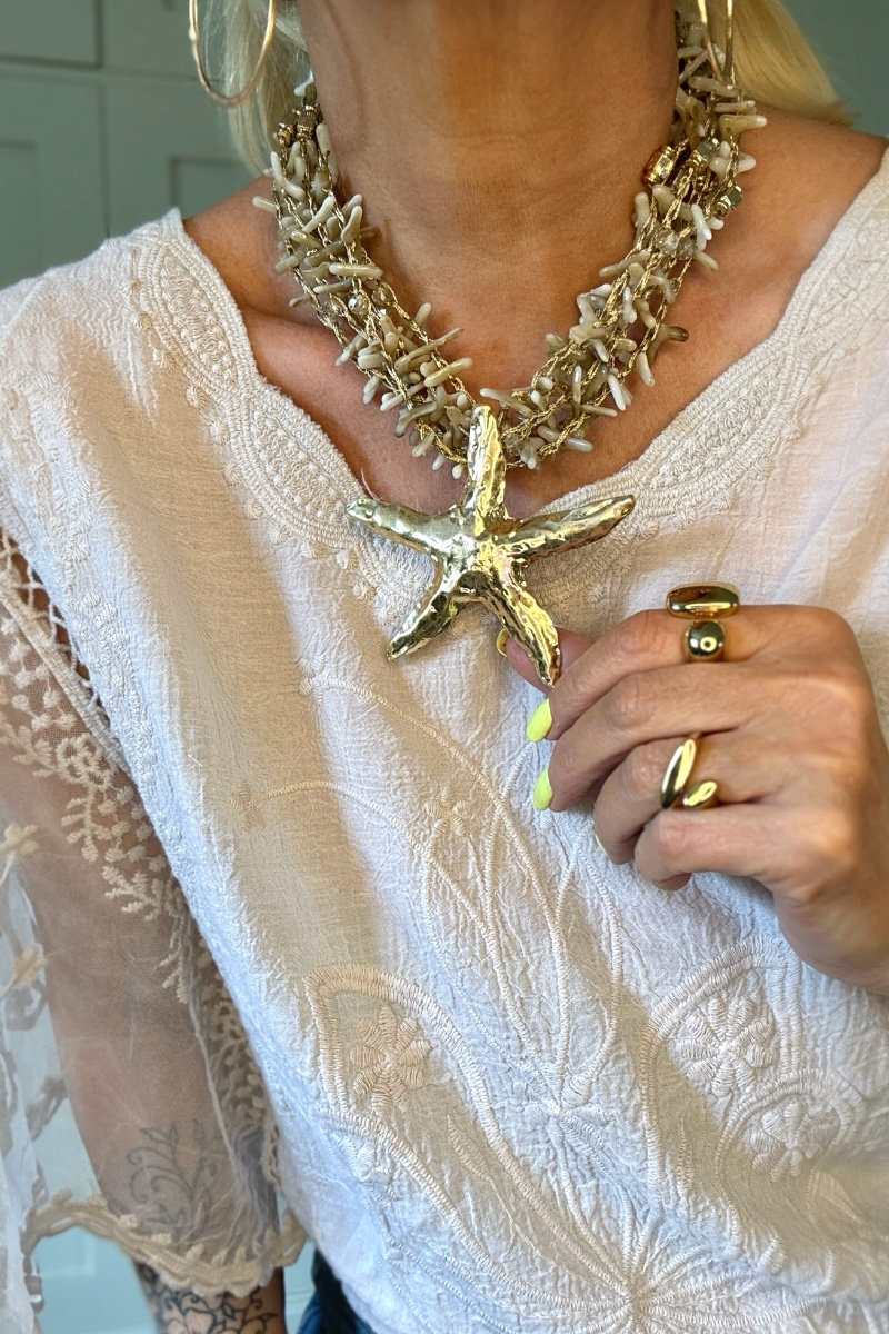 Short Triple Strand Starfish Necklace