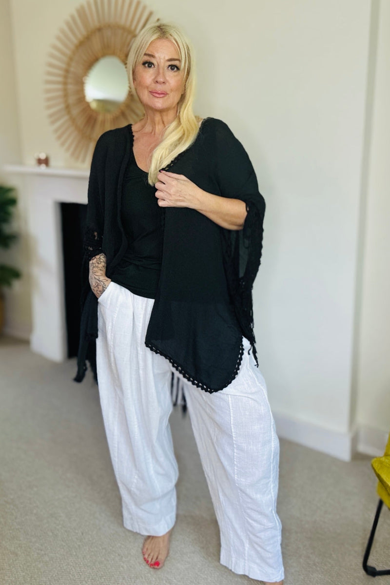 Black Tassel Kimono Top