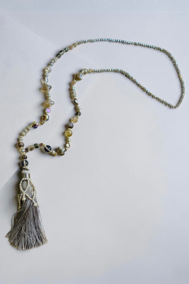 Natural Bead Tassel Necklace