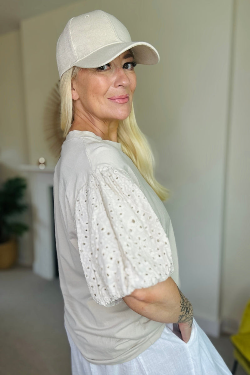 Cotton Broderie Sleeve Top