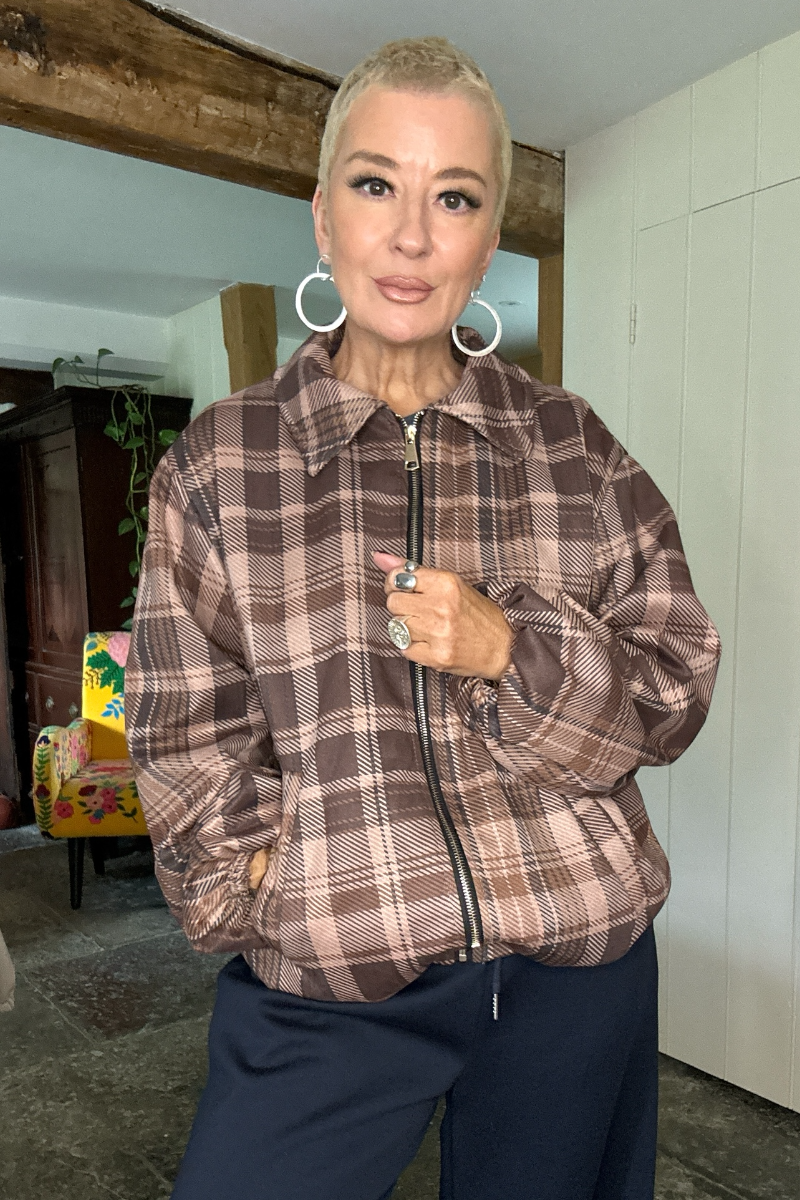 Corrine Checked Zip up Bomber