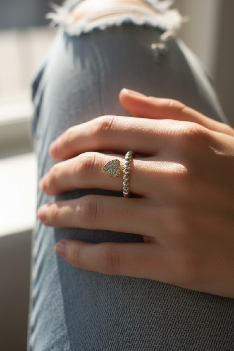 Rachel Sparkle Heart Charm Ring - Gold