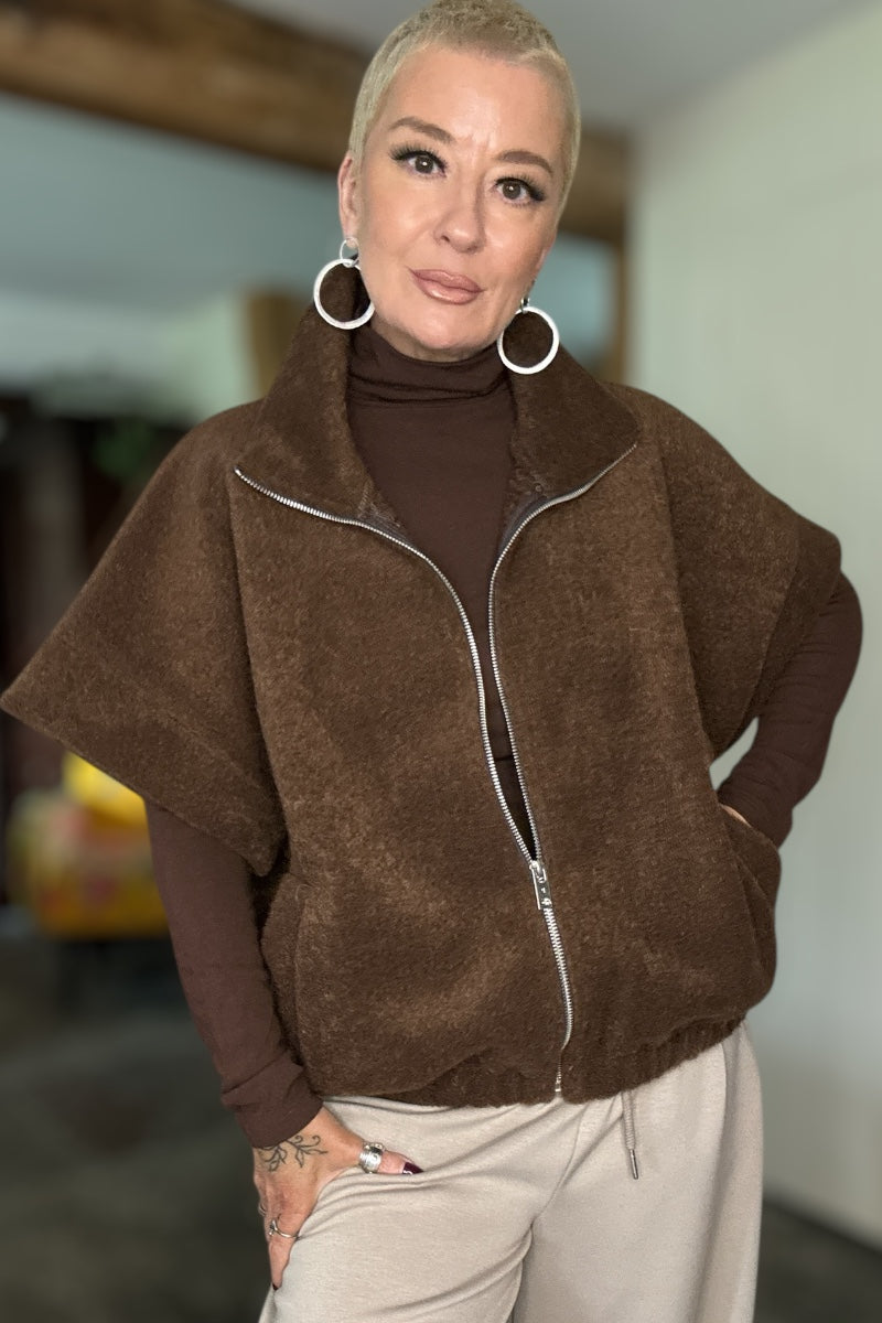 Caped Sleeve Zip Up Jacket