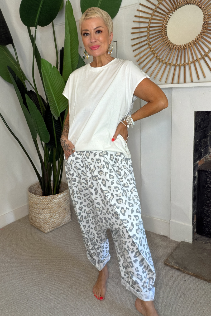 Cross Front Leopard Print Trousers