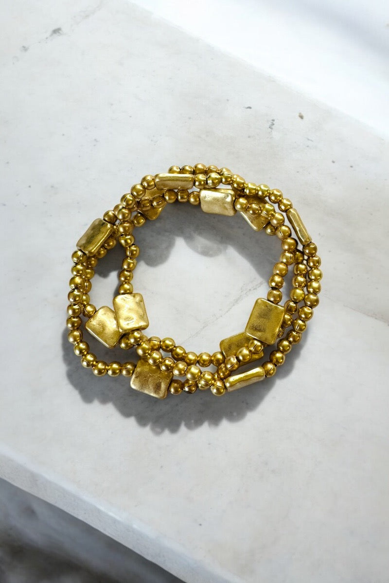 Triple Strand Bead & Block Bracelet