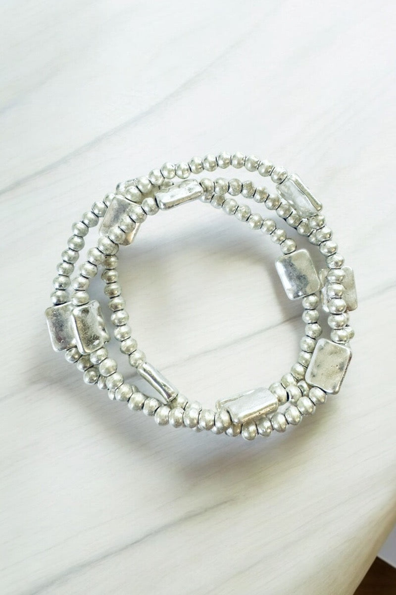 Triple Strand Bead & Block Bracelet
