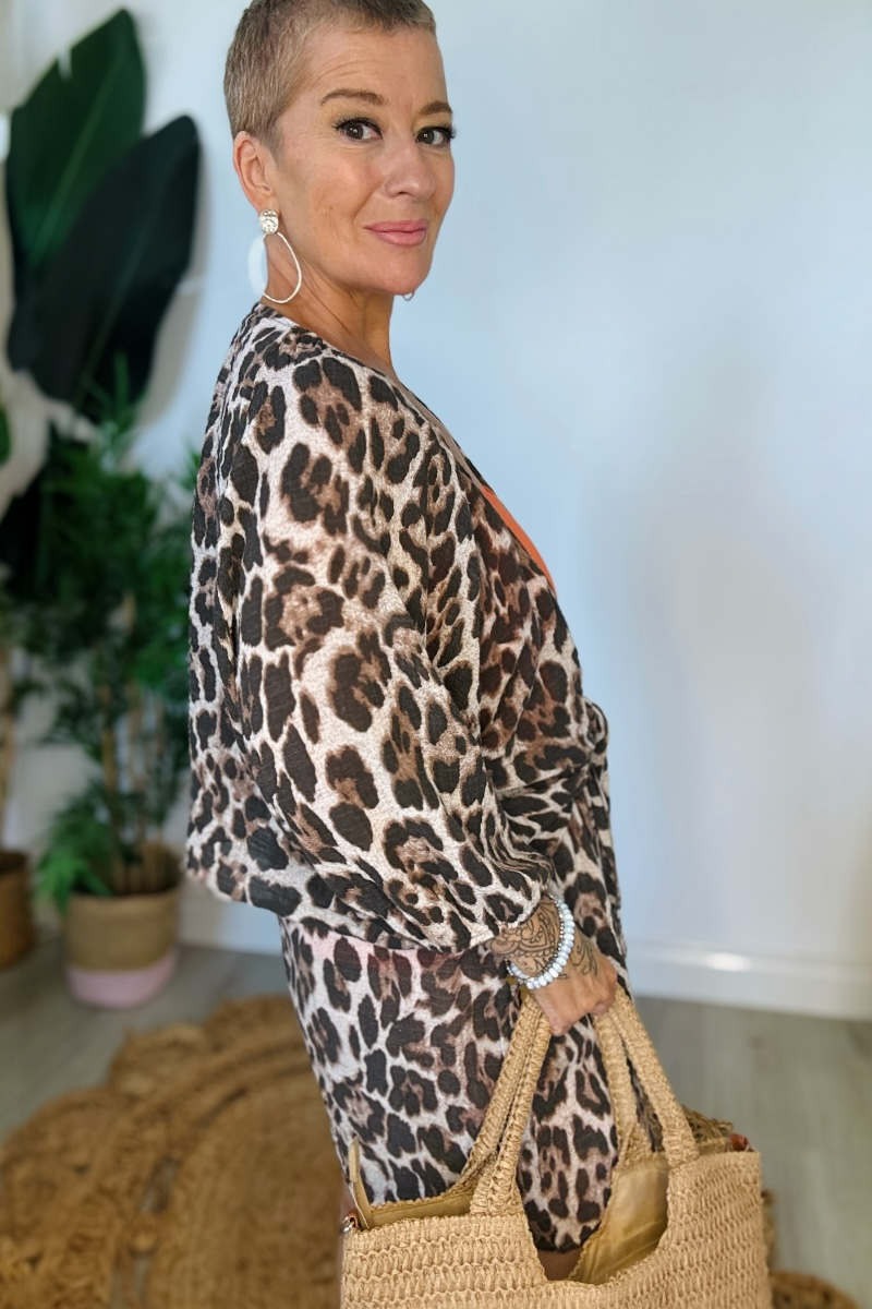 Leopard Cotton Waffle Tie Front Top