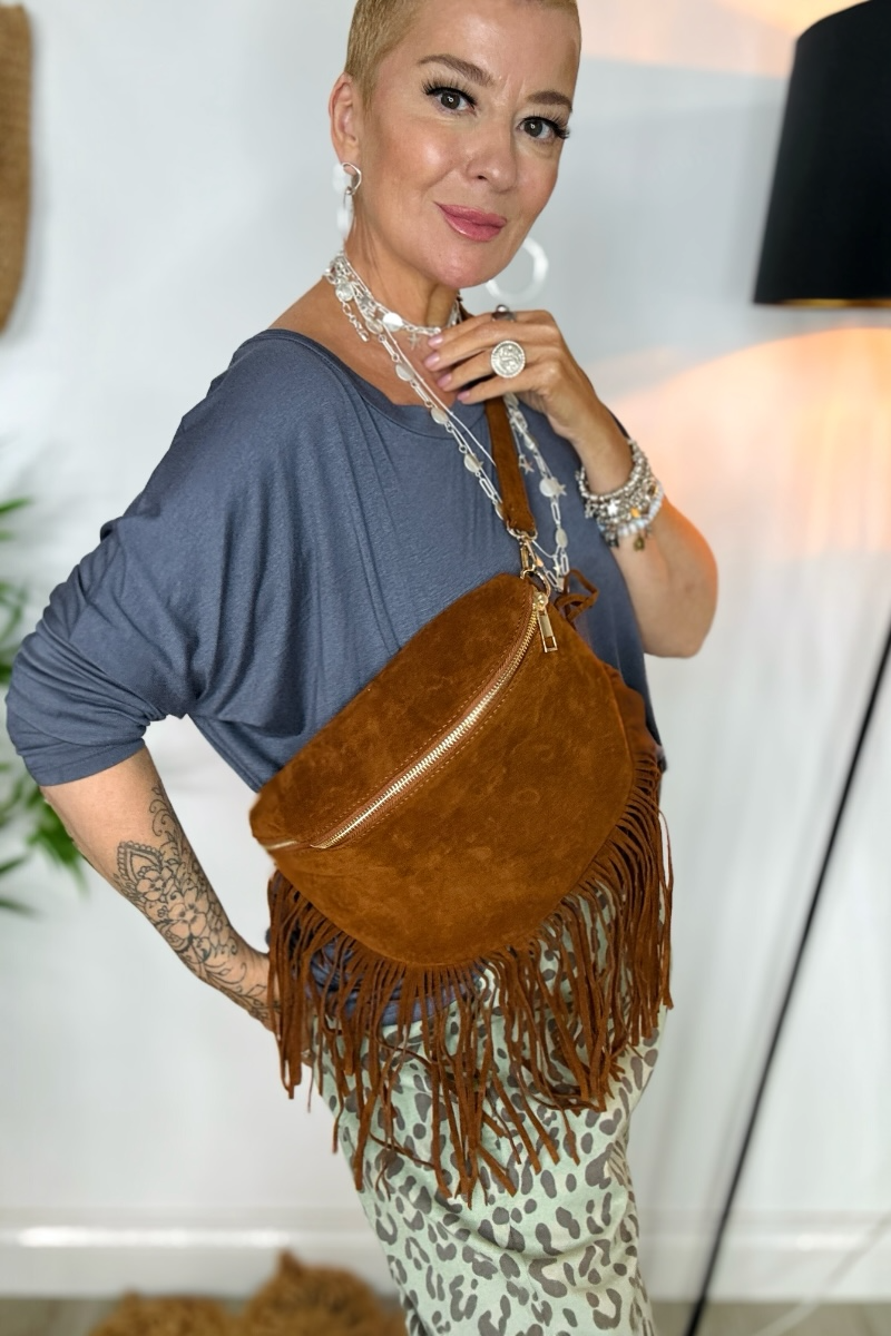Fay Fringed Faux Suede Bag