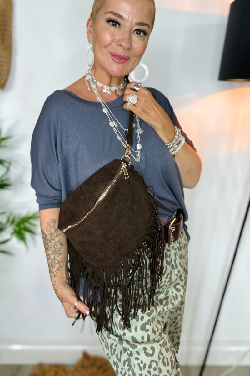 Fay Fringed Faux Suede Bag