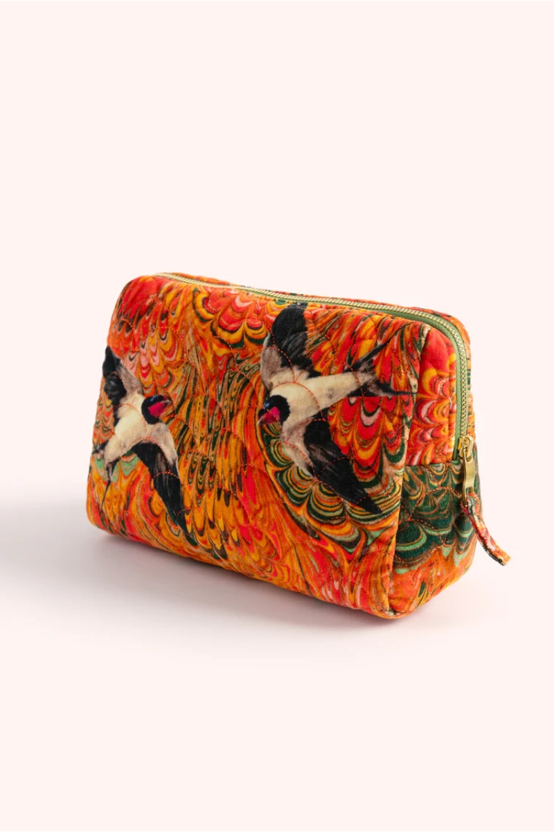 Powder Marble Swallow Quilted Wash Bag - Leila Luxe