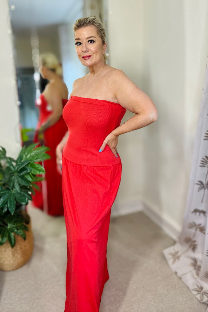 Strapless Red Jersey Dress