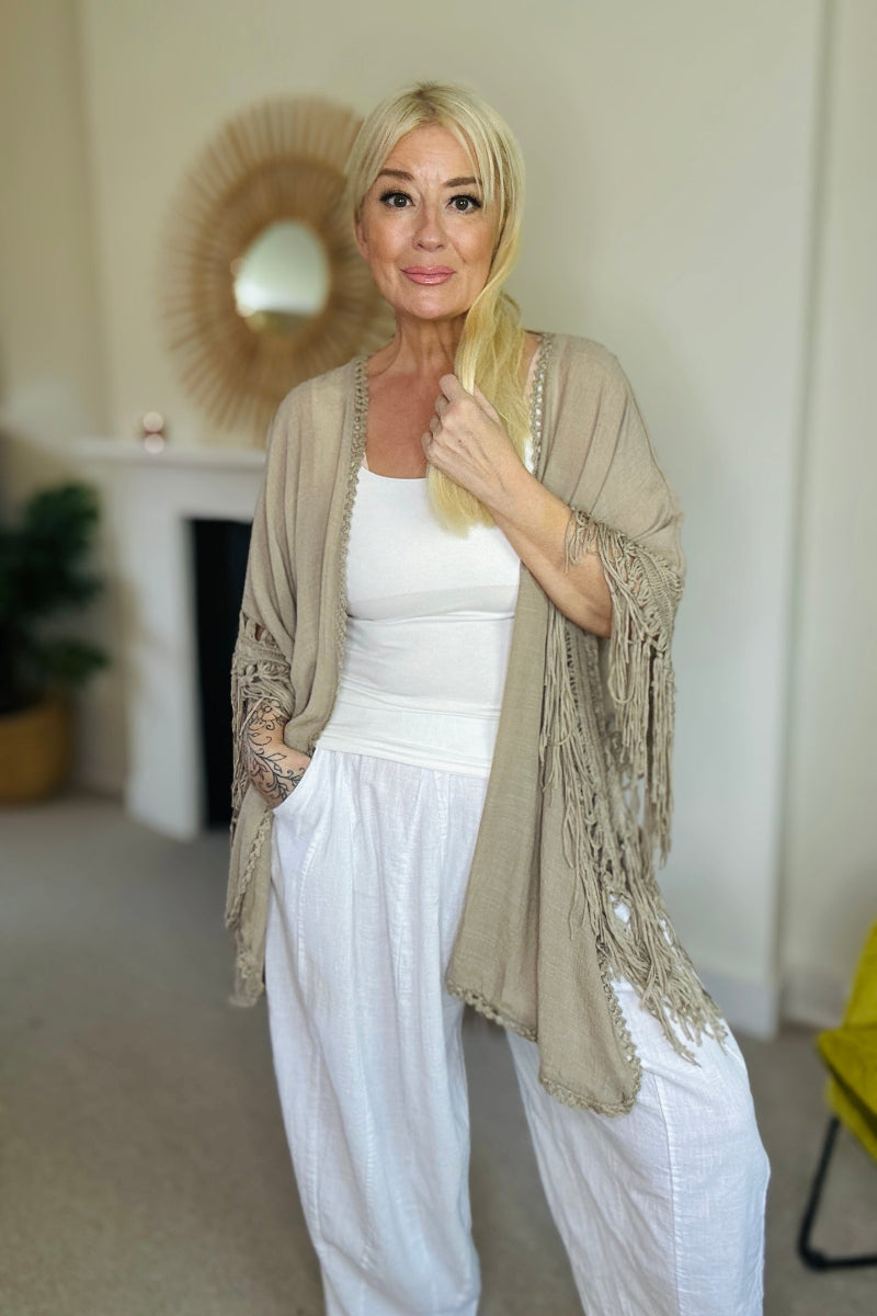 Mocha Tassel Kimono Top