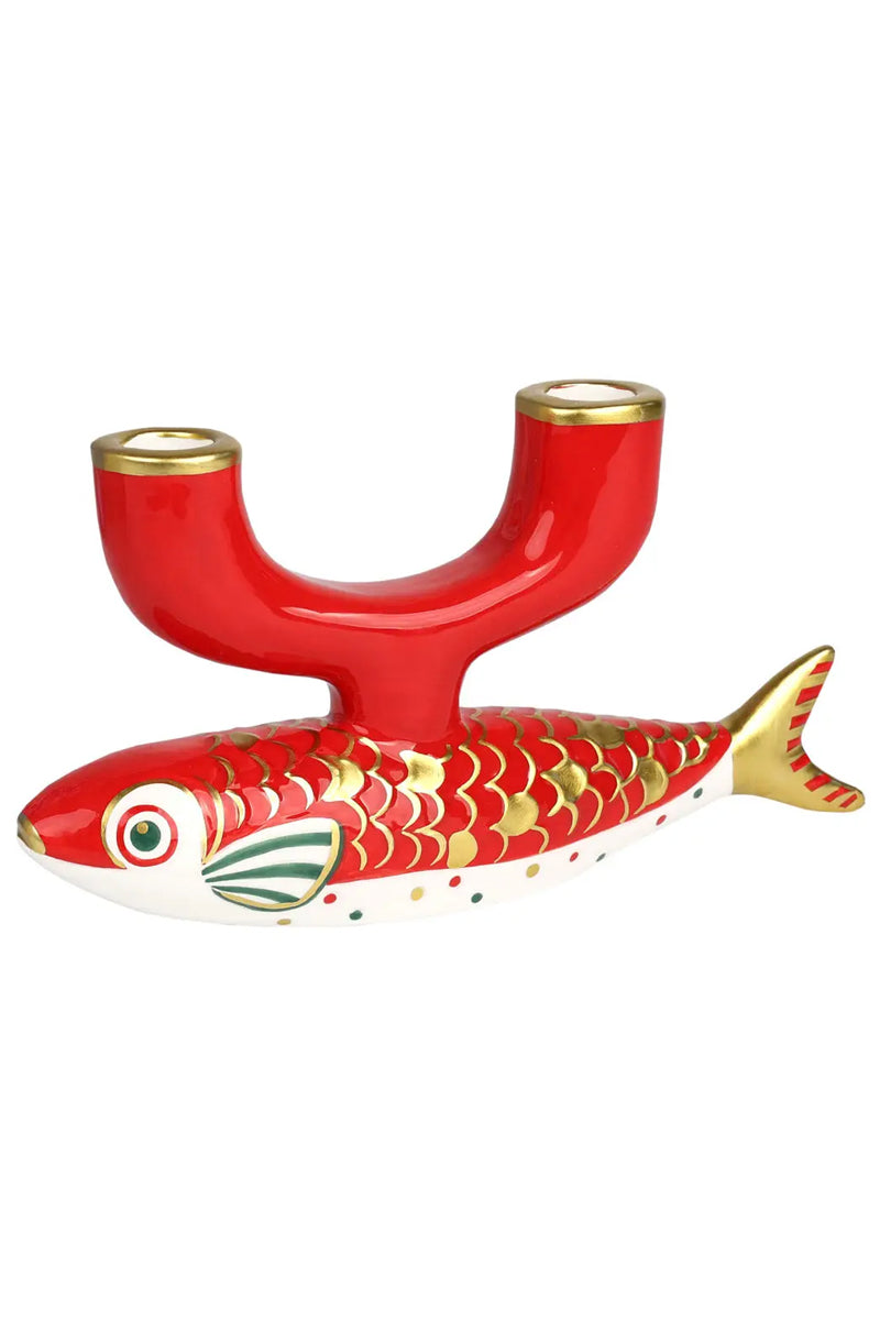 Hand-Painted Koi Fish Ceramic Candle Holder
