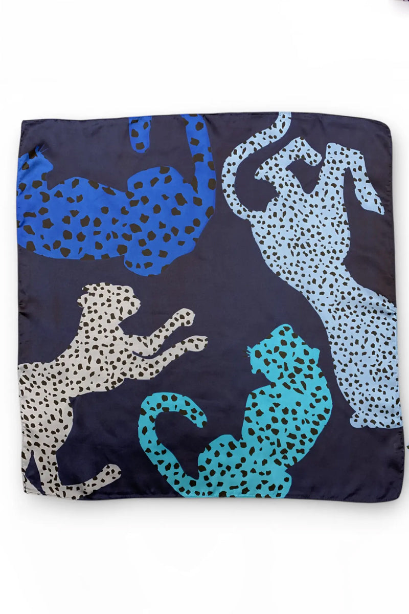 Cheetah Square Silk Touch Scarf - Blue