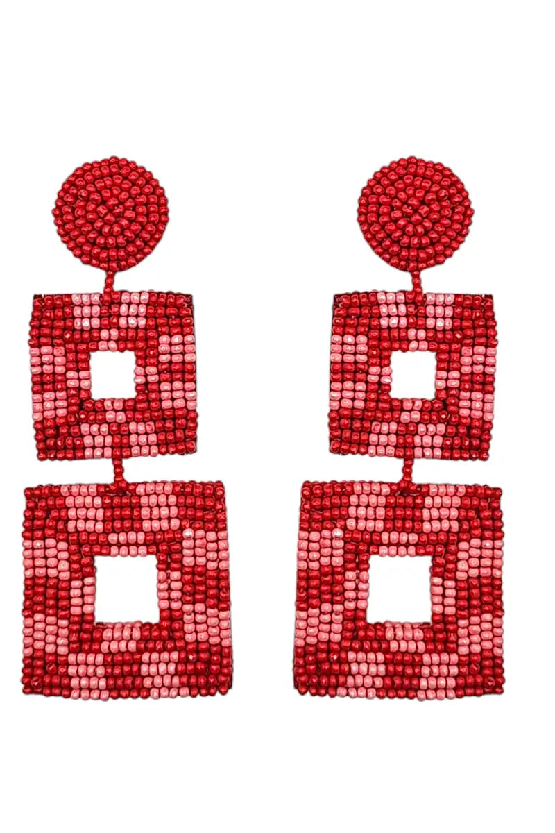 Narratives The Line Pink Mix Double Square Drop Earrings