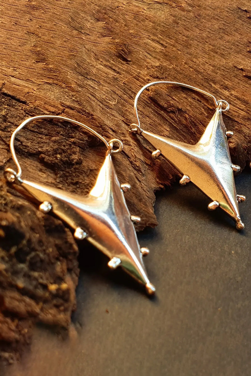 Silver Steampunk Triangle Drop Earrings