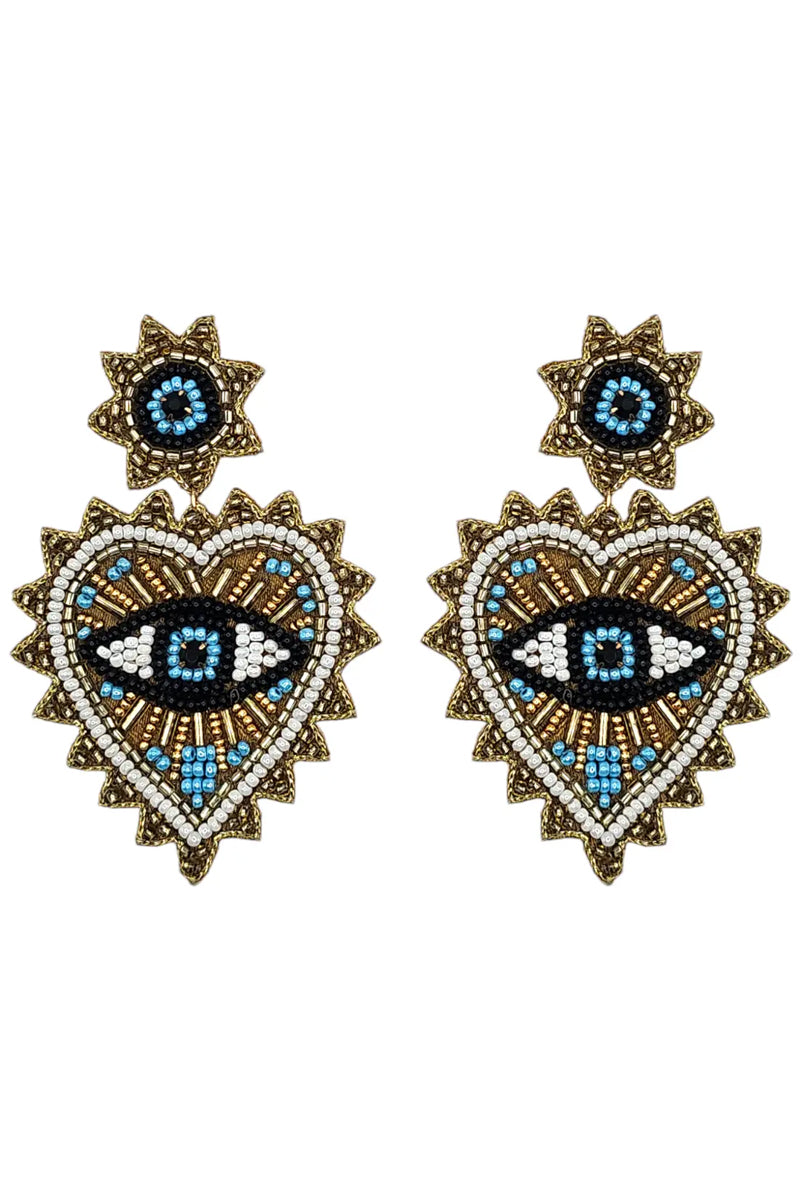 eye and heart drop earrings